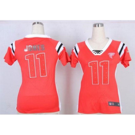 Nike Falcons #11 Julio Jones Red Team Color Women's Stitched NFL Elite Draft Him Shimmer Jersey