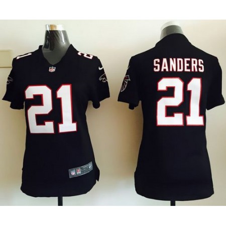 Nike Falcons #21 Deion Sanders Black Alternate Women's Stitched NFL Elite Jersey