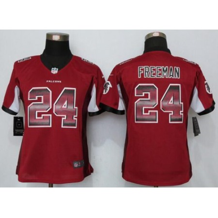 Nike Falcons #24 Devonta Freeman Red Team Color Women's Stitched NFL Elite Strobe Jersey