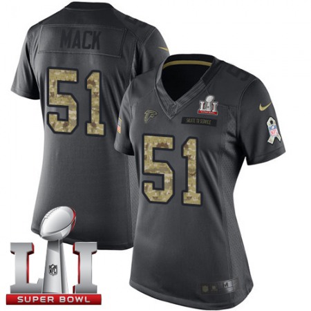 Nike Falcons #51 Alex Mack Black Super Bowl LI 51 Women's Stitched NFL Limited 2016 Salute to Service Jersey