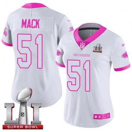 Nike Falcons #51 Alex Mack White/Pink Super Bowl LI 51 Women's Stitched NFL Limited Rush Fashion Jersey