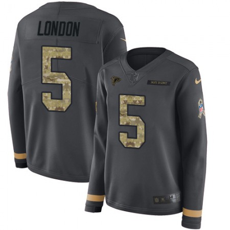 Nike Falcons #5 Drake London Anthracite Salute to Service Stitched Women's NFL Limited Therma Long Sleeve Jersey