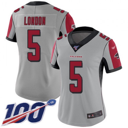 Nike Falcons #5 Drake London Silver Stitched Women's NFL Limited Inverted Legend 100th Season Jersey