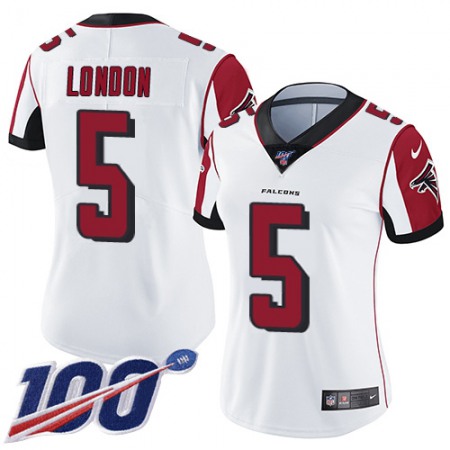 Nike Falcons #5 Drake London White Stitched Women's NFL 100th Season Vapor Untouchable Limited Jersey
