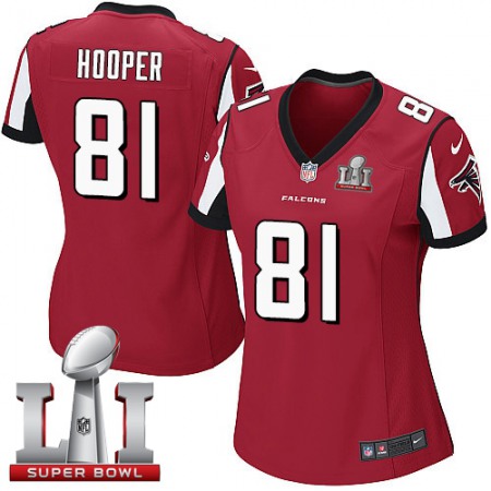 Nike Falcons #81 Austin Hooper Red Team Color Super Bowl LI 51 Women's Stitched NFL Elite Jersey