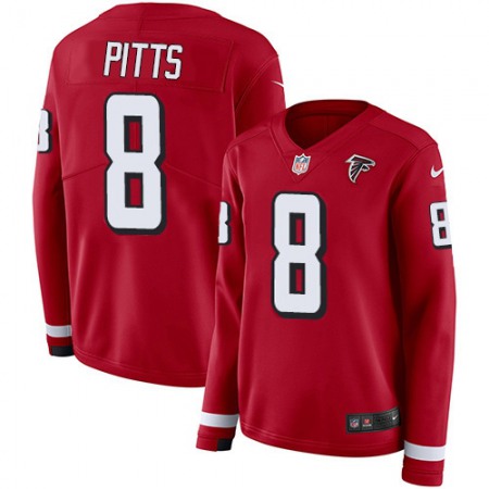 Nike Falcons #8 Kyle Pitts Red Team Color Women's Stitched NFL Limited Therma Long Sleeve Jersey