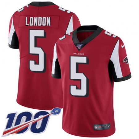 Nike Falcons #5 Drake London Red Team Color Stitched Youth NFL 100th Season Vapor Untouchable Limited Jersey