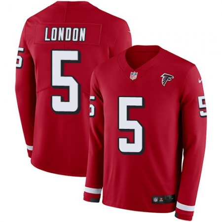 Nike Falcons #5 Drake London Red Team Color Youth Stitched NFL Limited Therma Long Sleeve Jersey