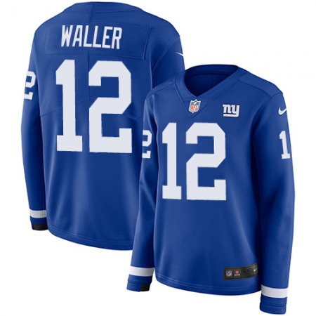 Nike Giants #12 Darren Waller Royal Blue Team Color Women's Stitched NFL Limited Therma Long Sleeve Jersey