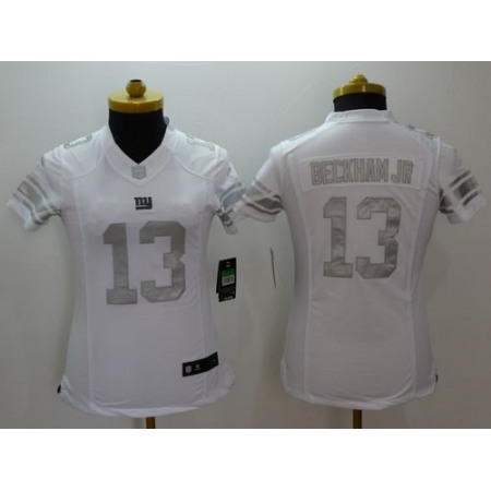 Nike Giants #13 Odell Beckham Jr Royal White Women's Stitched NFL Limited Platinum Jersey