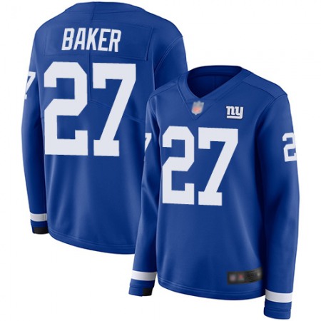Nike Giants #27 Deandre Baker Royal Blue Team Color Women's Stitched NFL Limited Therma Long Sleeve Jersey