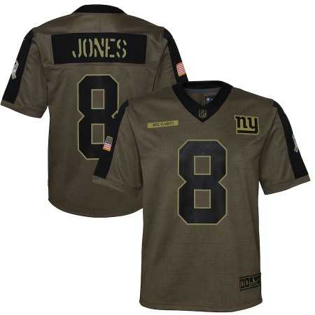 New York Giants #8 Daniel Jones Olive Nike Youth 2021 Salute To Service Game Jersey