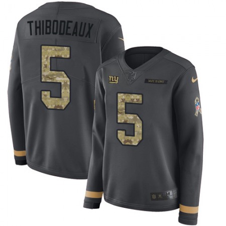 Nike Giants #5 Kayvon Thibodeaux Anthracite Salute to Service Women's Stitched NFL Limited Therma Long Sleeve Jersey