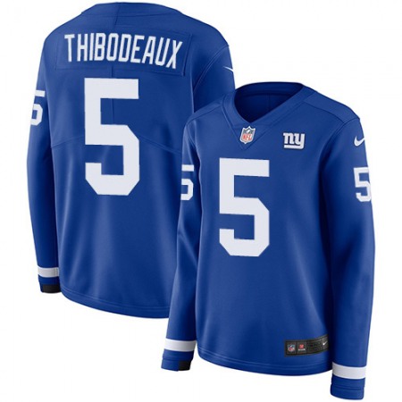 Nike Giants #5 Kayvon Thibodeaux Royal Blue Team Color Women's Stitched NFL Limited Therma Long Sleeve Jersey