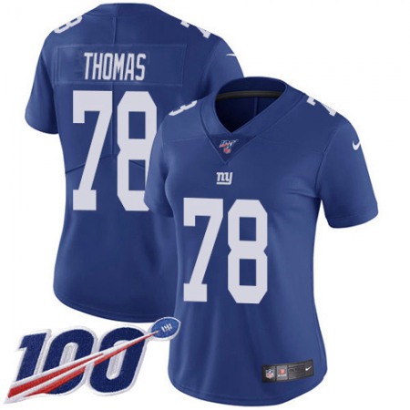 Nike Giants #78 Andrew Thomas Royal Blue Team Color Women's Stitched NFL 100th Season Vapor Untouchable Limited Jersey