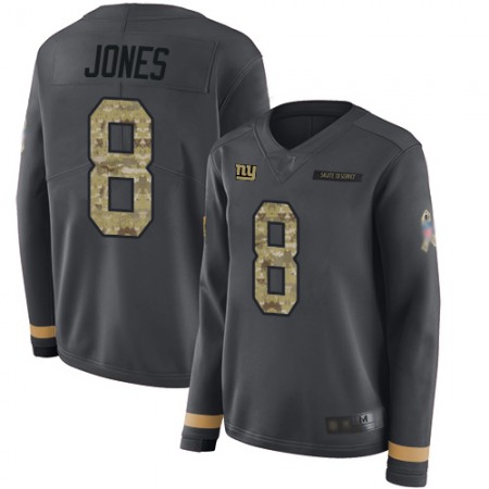 Nike Giants #8 Daniel Jones Anthracite Salute to Service Women's Stitched NFL Limited Therma Long Sleeve Jersey