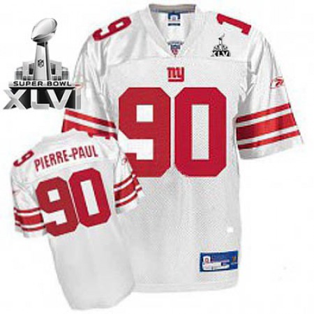 Giants #90 Jason Pierre-Paul White Super Bowl XLVI Embroidered Youth NFL Jersey