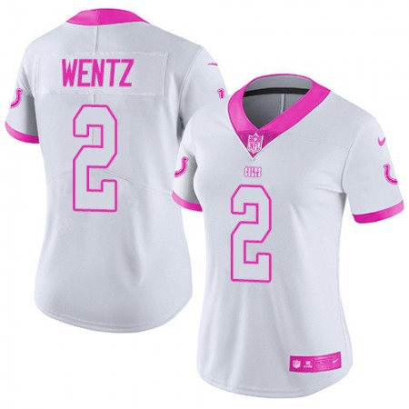 Indianapolis Colts #2 Carson Wentz White/Pink Women's Stitched NFL Limited Rush Fashion Jersey