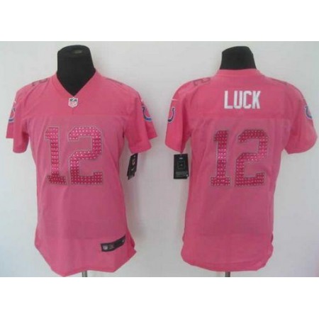 Nike Colts #12 Andrew Luck Pink Sweetheart Women's Stitched NFL Elite Jersey