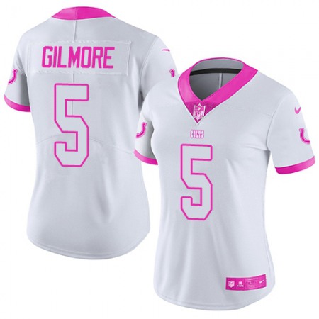 Nike Colts #5 Stephon Gilmore White/Pink Women's Stitched NFL Limited Rush Fashion Jersey