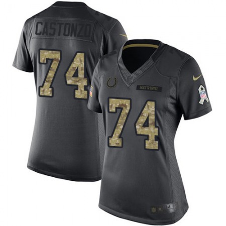 Nike Colts #74 Anthony Castonzo Black Women's Stitched NFL Limited 2016 Salute to Service Jersey