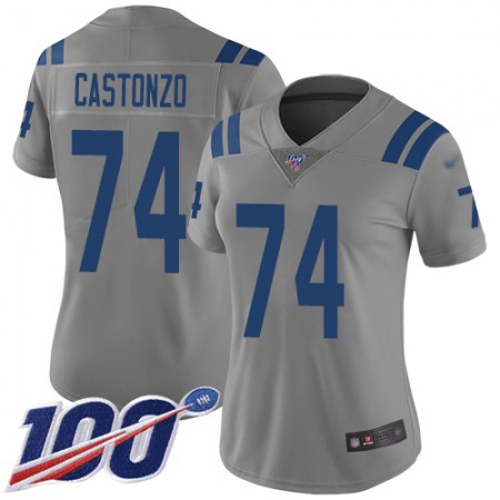 Nike Colts #74 Anthony Castonzo Gray Women's Stitched NFL Limited Inverted Legend 100th Season Jersey