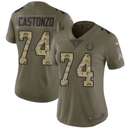 Nike Colts #74 Anthony Castonzo Olive/Camo Women's Stitched NFL Limited 2017 Salute To Service Jersey