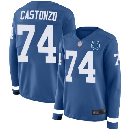 Nike Colts #74 Anthony Castonzo Royal Blue Team Color Women's Stitched NFL Limited Therma Long Sleeve Jersey