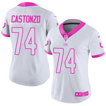 Nike Colts #74 Anthony Castonzo White/Pink Women's Stitched NFL Limited Rush Fashion Jersey