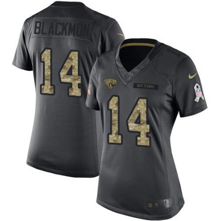 Nike Jaguars #14 Justin Blackmon Black Women's Stitched NFL Limited 2016 Salute to Service Jersey