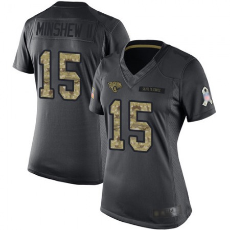 Nike Jaguars #15 Gardner Minshew II Black Women's Stitched NFL Limited 2016 Salute to Service Jersey