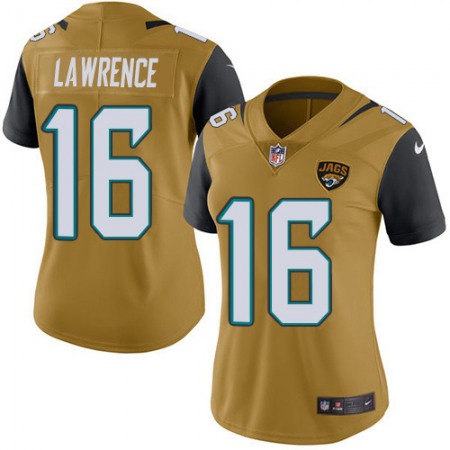 Nike Jaguars #16 Trevor Lawrence Gold Women's Stitched NFL Limited Rush Jersey