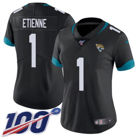 Nike Jaguars #1 Travis Etienne Black Team Color Women's Stitched NFL 100th Season Vapor Untouchable Limited Jersey