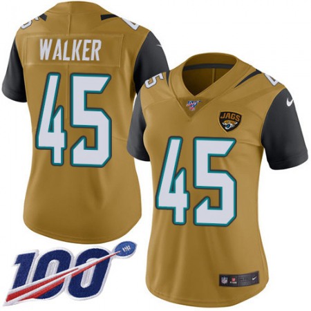 Nike Jaguars #44 Travon Walker Gold Women's Stitched NFL Limited Rush 100th Season Jersey