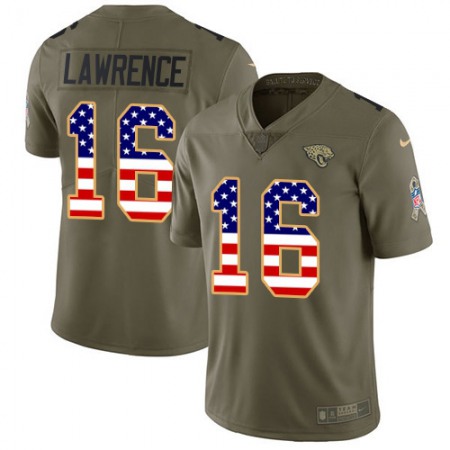 Nike Jaguars #16 Trevor Lawrence Olive/USA Flag Youth Stitched NFL Limited 2017 Salute To Service Jersey