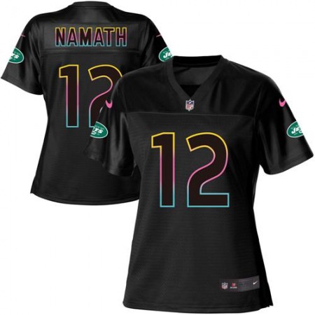 Nike Jets #12 Joe Namath Black Women's NFL Fashion Game Jersey
