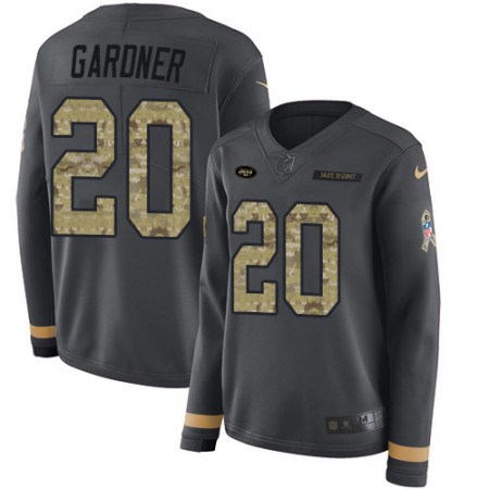 Nike Jets #20 Ahmad Sauce Gardner Anthracite Salute to Service Women's Stitched NFL Limited Therma Long Sleeve Jersey