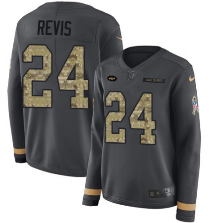 Nike Jets #24 Darrelle Revis Anthracite Salute to Service Women's Stitched NFL Limited Therma Long Sleeve Jersey