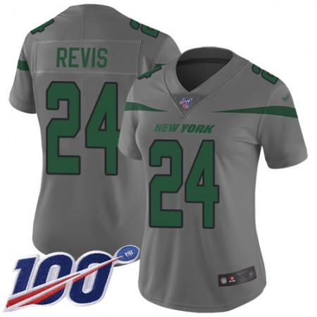 Nike Jets #24 Darrelle Revis Gray Women's Stitched NFL Limited Inverted Legend 100th Season Jersey