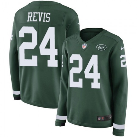 Nike Jets #24 Darrelle Revis Green Team Color Women's Stitched NFL Limited Therma Long Sleeve Jersey
