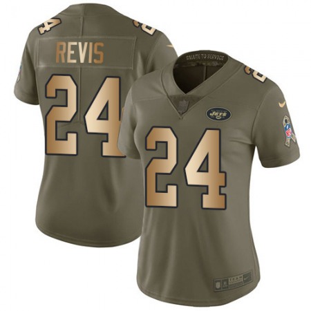 Nike Jets #24 Darrelle Revis Olive/Gold Women's Stitched NFL Limited 2017 Salute to Service Jersey