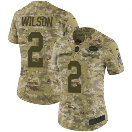 Nike Jets #2 Zach Wilson Camo Women's Stitched NFL Limited 2018 Salute To Service Jersey