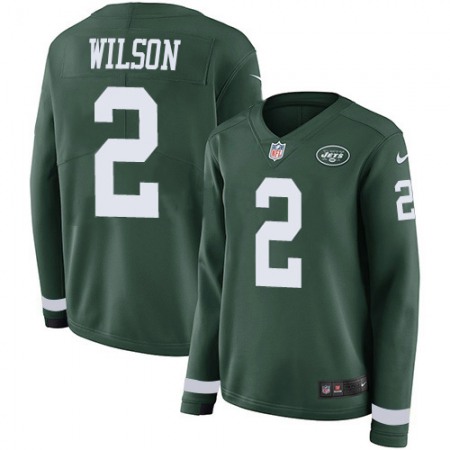 Nike Jets #2 Zach Wilson Green Team Color Women's Stitched NFL Limited Therma Long Sleeve Jersey