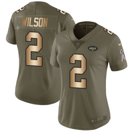 Nike Jets #2 Zach Wilson Olive/Gold Women's Stitched NFL Limited 2017 Salute To Service Jersey