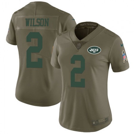 Nike Jets #2 Zach Wilson Olive Women's Stitched NFL Limited 2017 Salute To Service Jersey