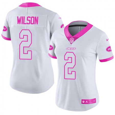 Nike Jets #2 Zach Wilson White/Pink Women's Stitched NFL Limited Rush Fashion Jersey