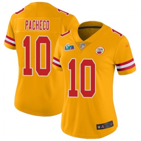 Nike Chiefs #10 Isiah Pacheco Gold Super Bowl LVII Patch Women's Stitched NFL Limited Inverted Legend Jersey