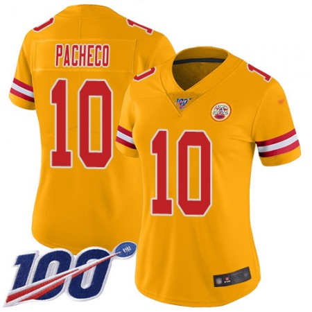 Nike Chiefs #10 Isiah Pacheco Gold Women's Stitched NFL Limited Inverted Legend 100th Season Jersey