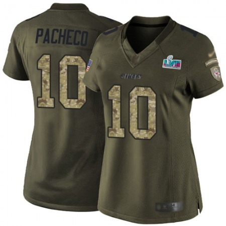 Nike Chiefs #10 Isiah Pacheco Green Super Bowl LVII Patch Women's Stitched NFL Limited 2015 Salute to Service Jersey