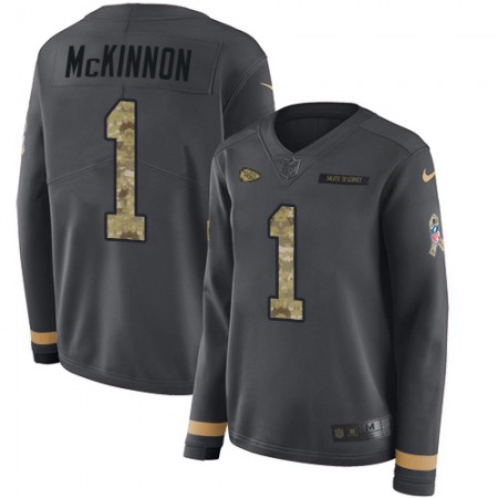 Nike Chiefs #1 Jerick McKinnon Anthracite Salute to Service Women's Stitched NFL Limited Therma Long Sleeve Jersey